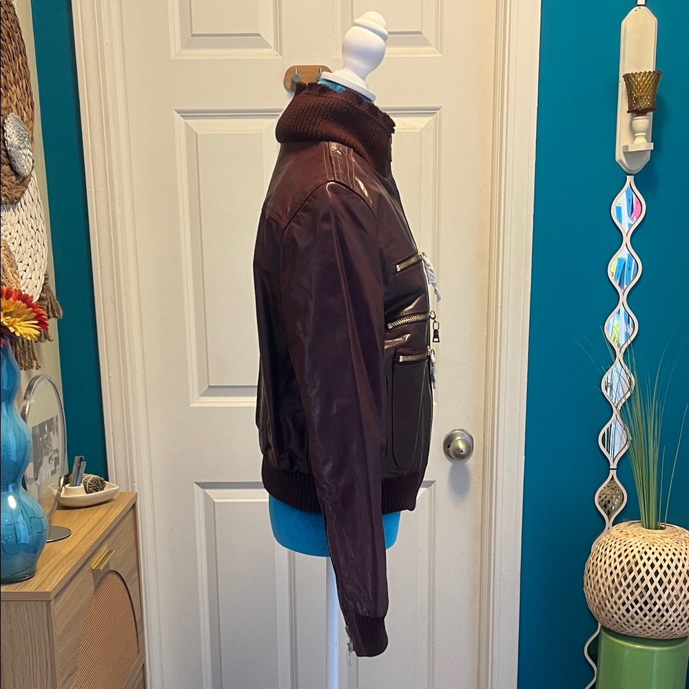 Women's Leather Jacket - Burgundy - Picture 4 of 15
